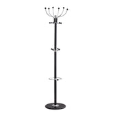 Sleek 14-Hook Coat Rack with Marble Pedestal Base, Elegant Entryway Organization - Black