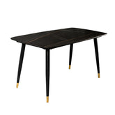 Stone Top Dining Table with Metal Legs and Gold-Tipped Accents - Modern Elegance for Your Dining Space - Black