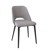 Velets Aria Set of 4 Upholstered Side Chair / Dining Chair - Faux Leather - Light Grey - Black Leg