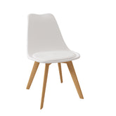 Velets Set of 4 Casper Upholstered Side Chair / Dining Chair - Plastic Chair - White - Wooden Leg