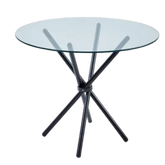 Velets Bella Round Glass Top Dining Table with Black Legs