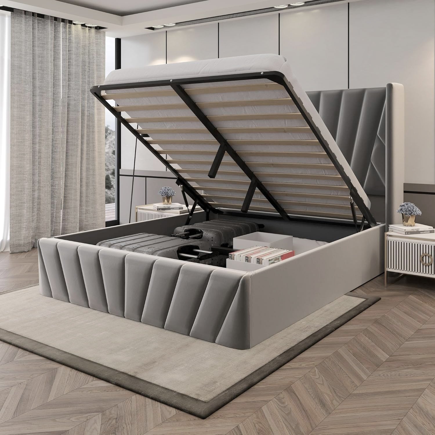 Eva King/Queen Dark Gray - Lift-Up Storage Bed