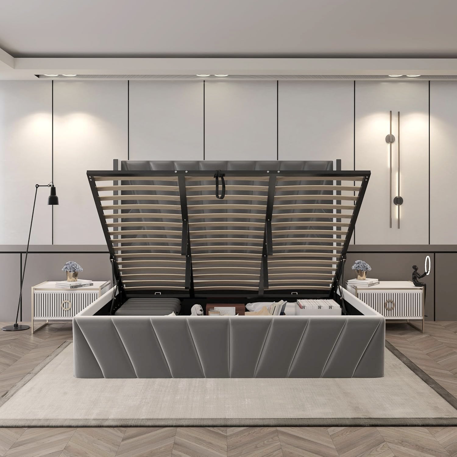 Eva King/Queen Dark Gray - Lift-Up Storage Bed