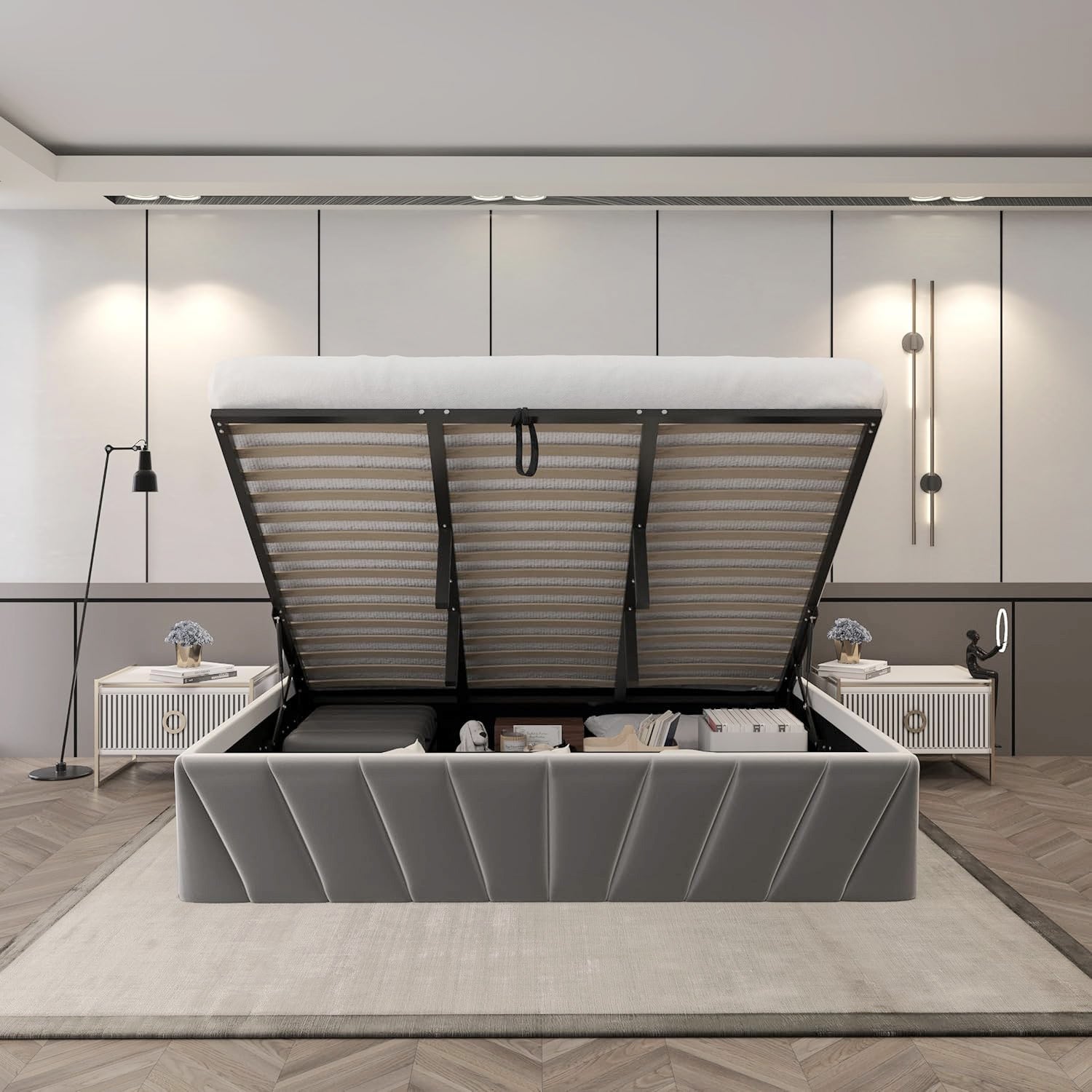 Eva King/Queen Dark Gray - Lift-Up Storage Bed