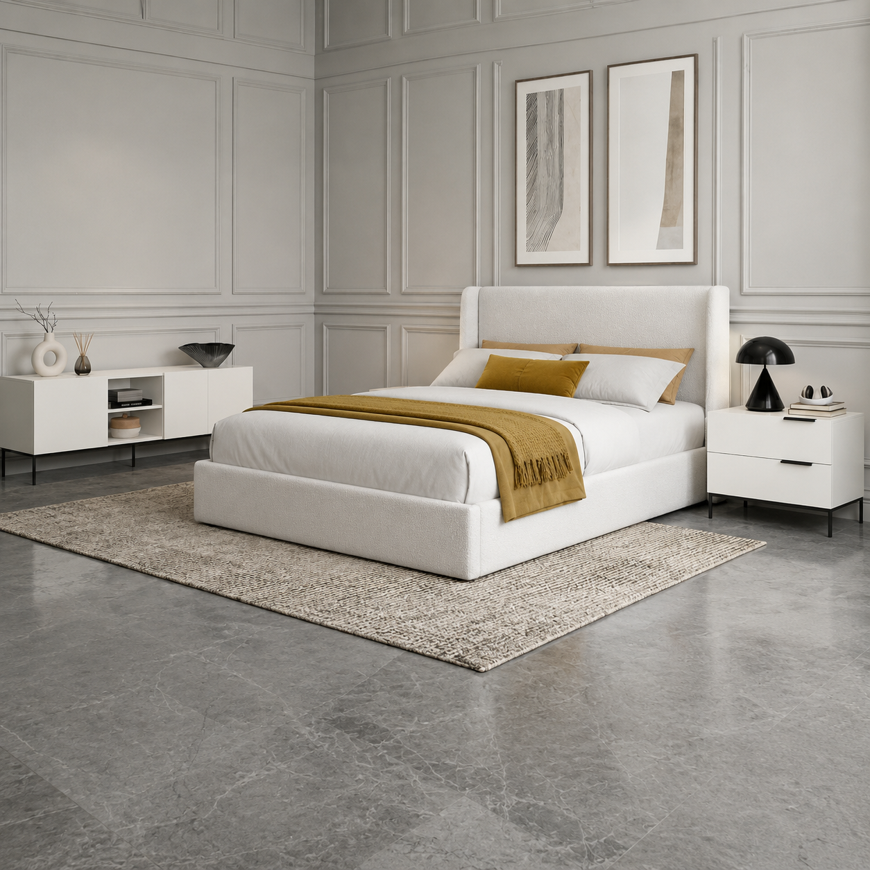 Jasper Queen Lift-Up Storage Boucle Bed