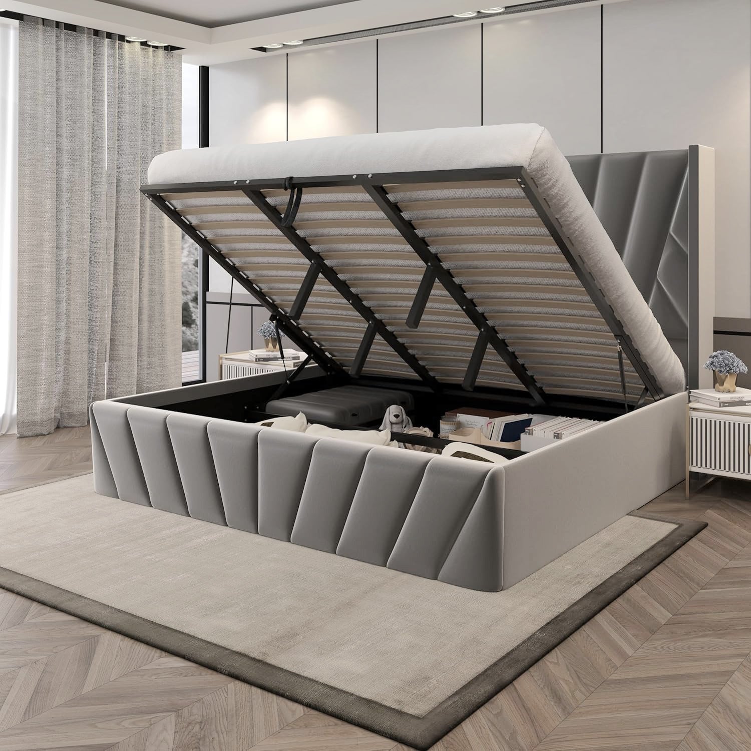 Eva King/Queen Dark Gray - Lift-Up Storage Bed