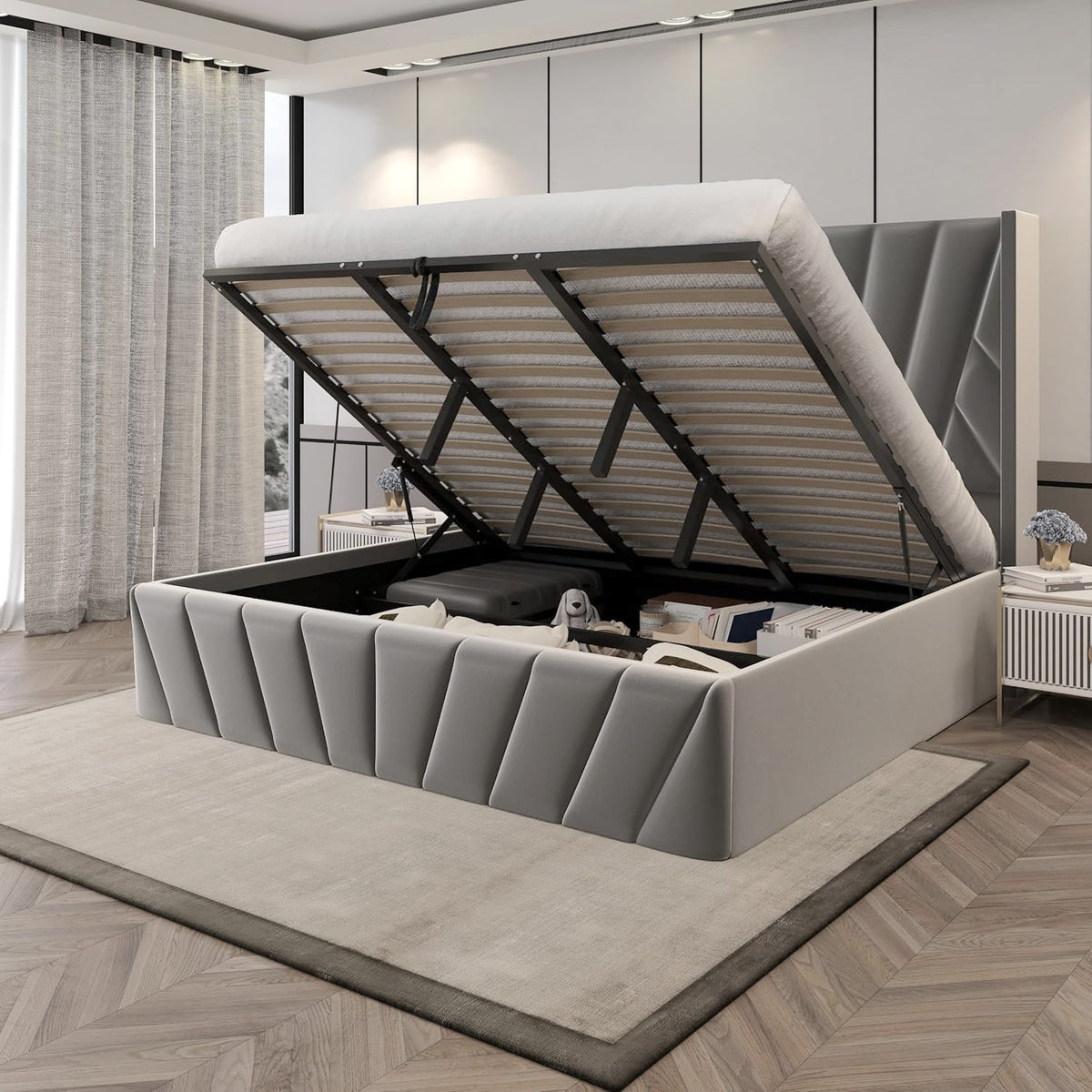 Eva King/Queen Dark Gray - Lift-Up Storage Bed