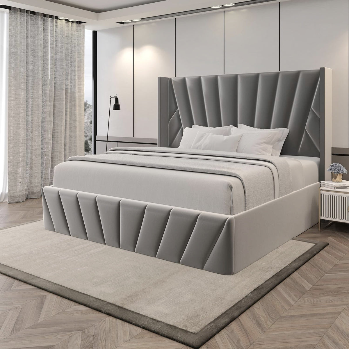 Eva King Dark Gray Lift-Up Storage Bed