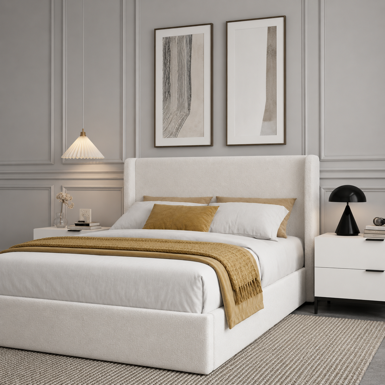 Jasper Queen Lift-Up Storage Boucle Bed