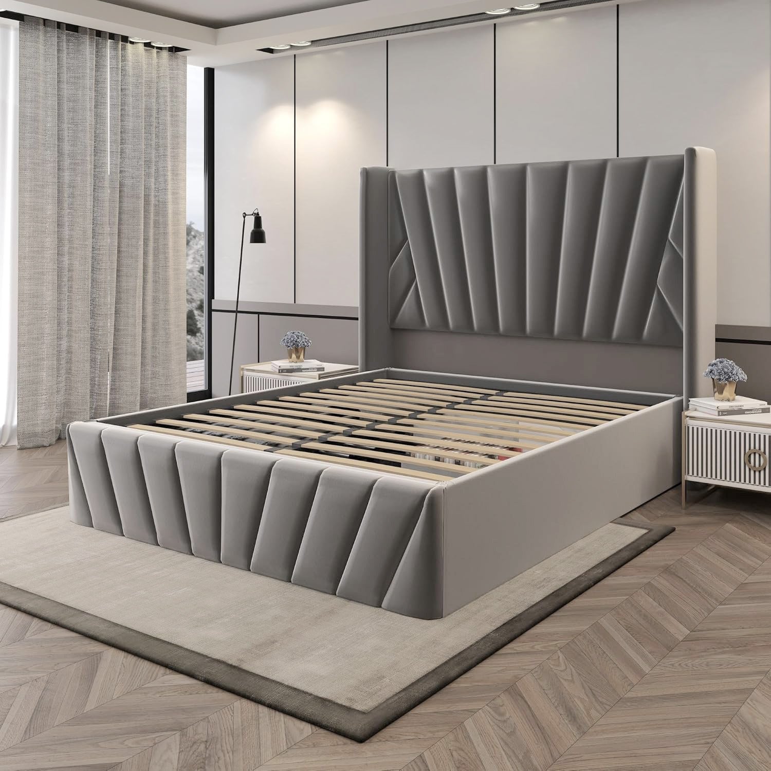 Eva King/Queen Dark Gray - Lift-Up Storage Bed