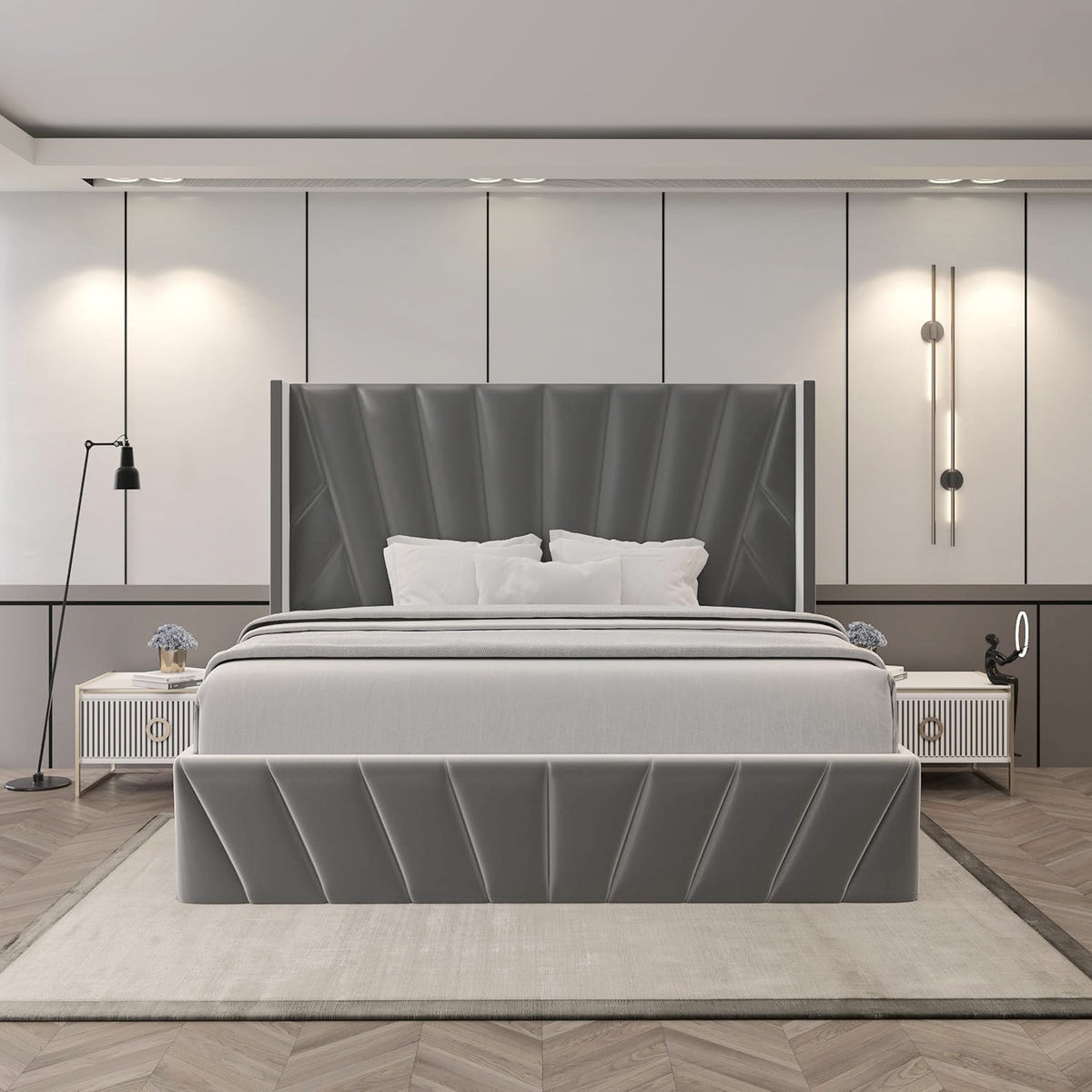 Eva King Dark Gray Lift-Up Storage Bed