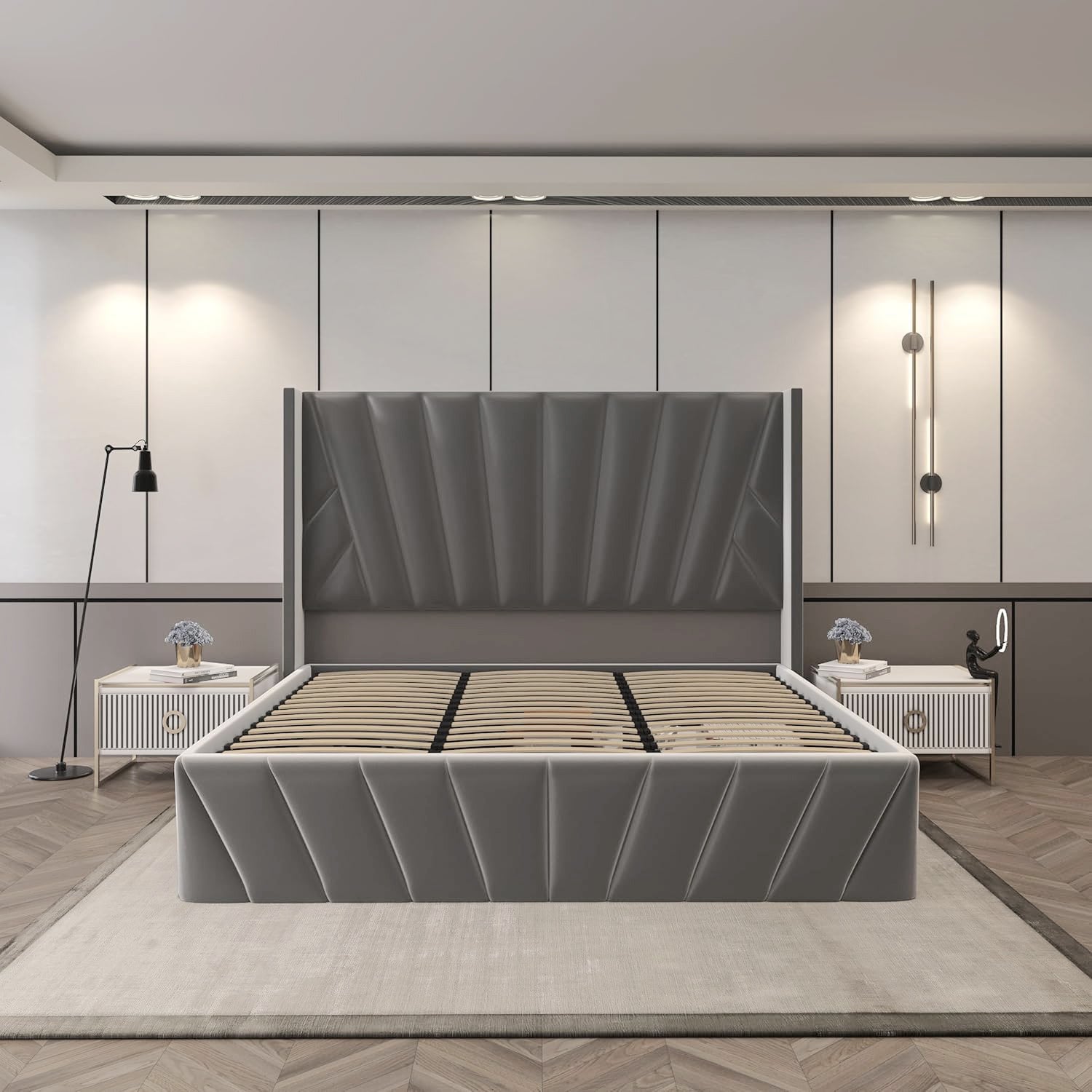 Eva King/Queen Dark Gray - Lift-Up Storage Bed