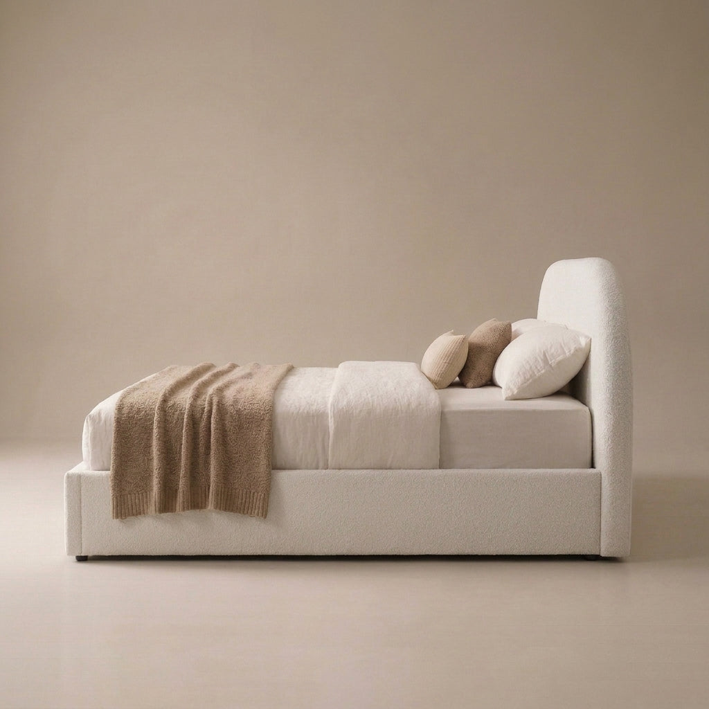 Flora Queen Size Upholstered Bed - Bone White