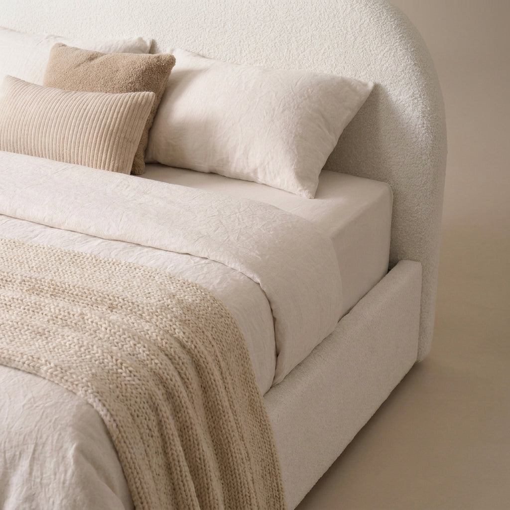Flora Queen Size Upholstered Bed - Bone White