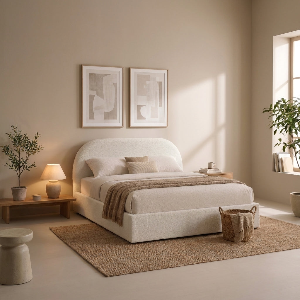 Flora Queen Size Upholstered Bed - Bone White