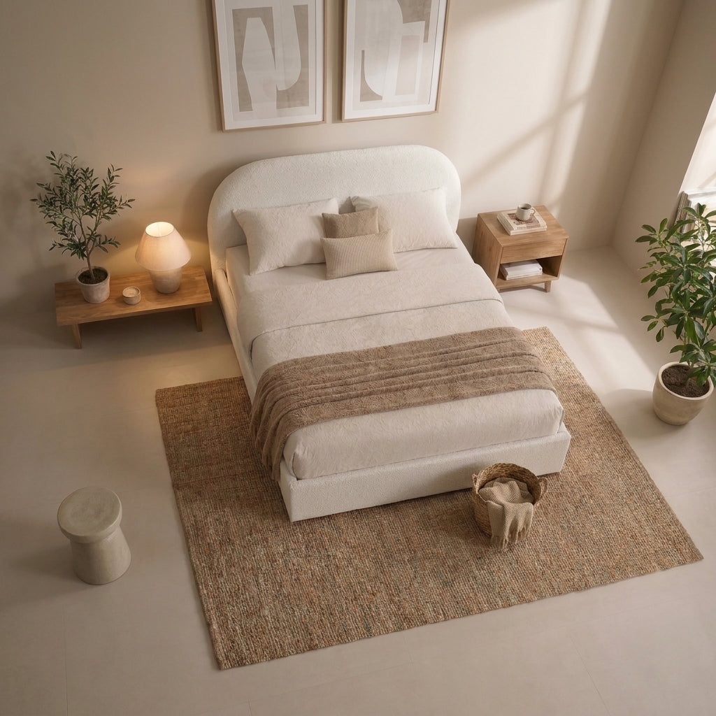 Flora Queen Size Upholstered Bed - Bone White