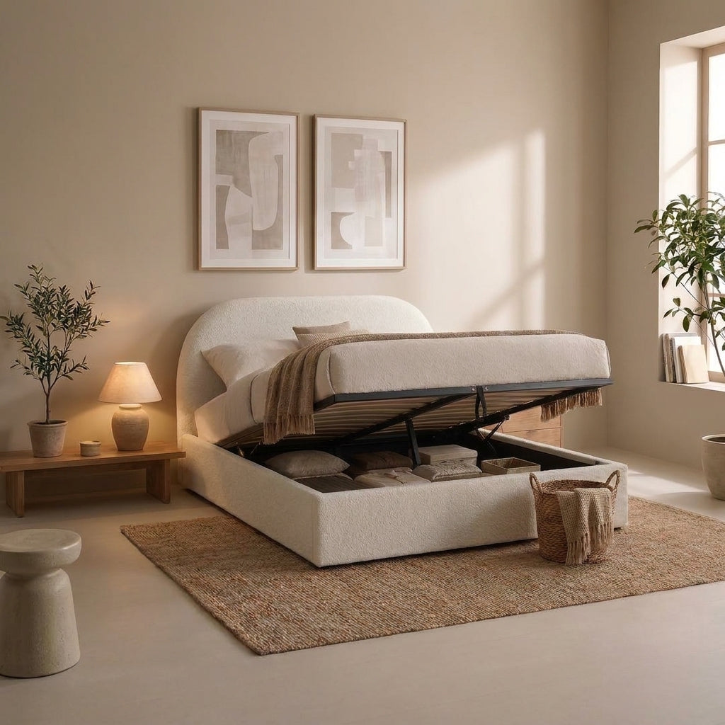 Flora Queen Size Upholstered Bed - Bone White