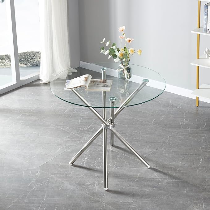 36 inches Bella Round Glass Top Dining Table with Chrome Legs