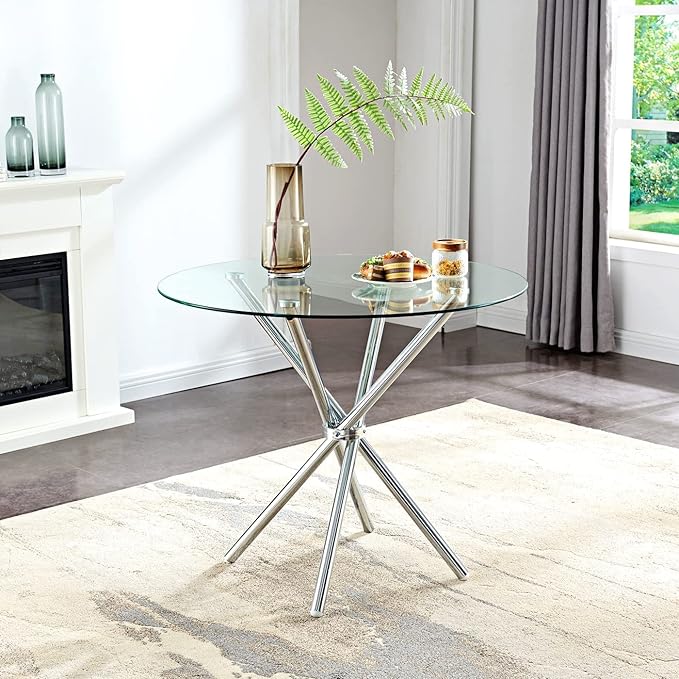 36 inches Bella Round Glass Top Dining Table with Chrome Legs