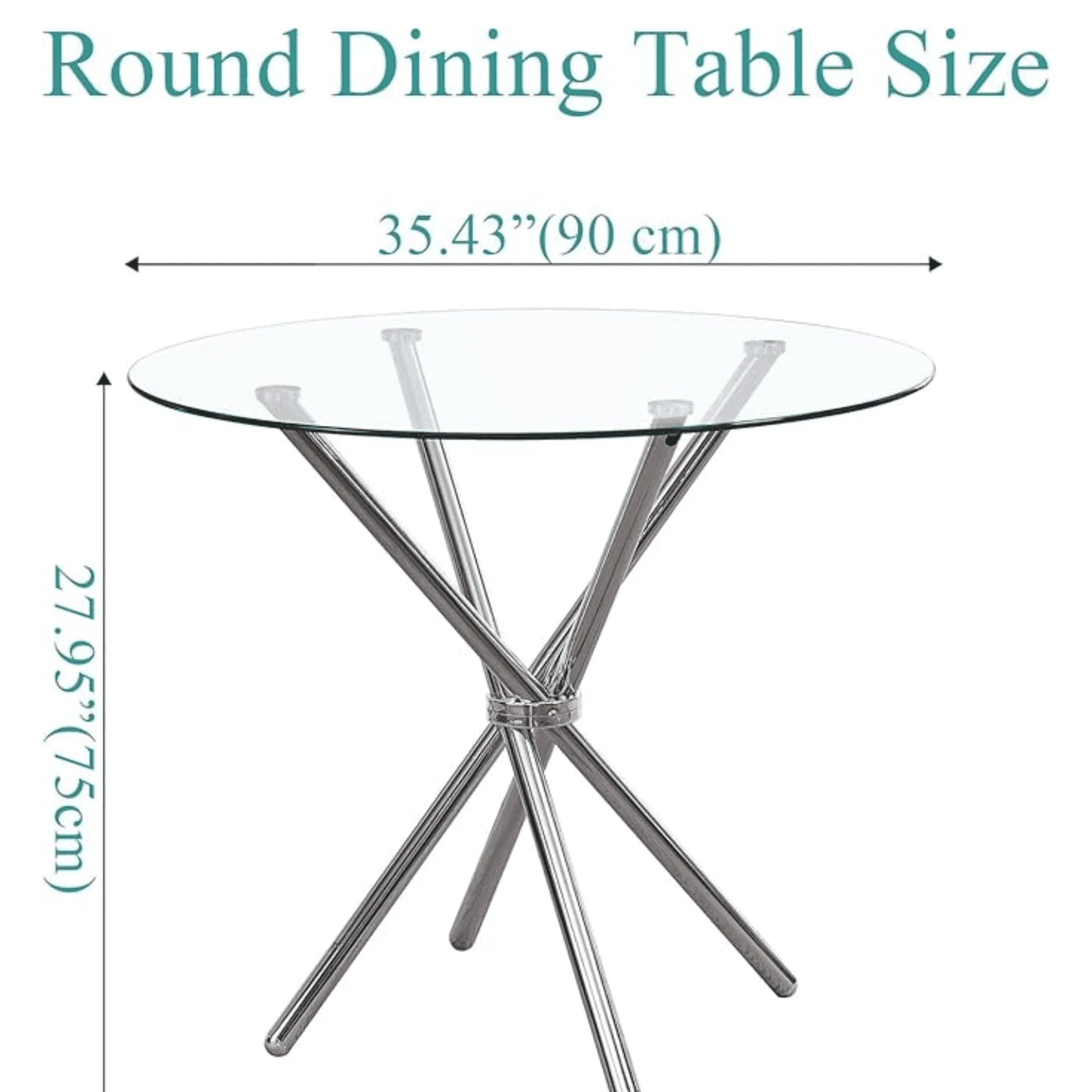 36 inches Bella Round Glass Top Dining Table with Chrome Legs