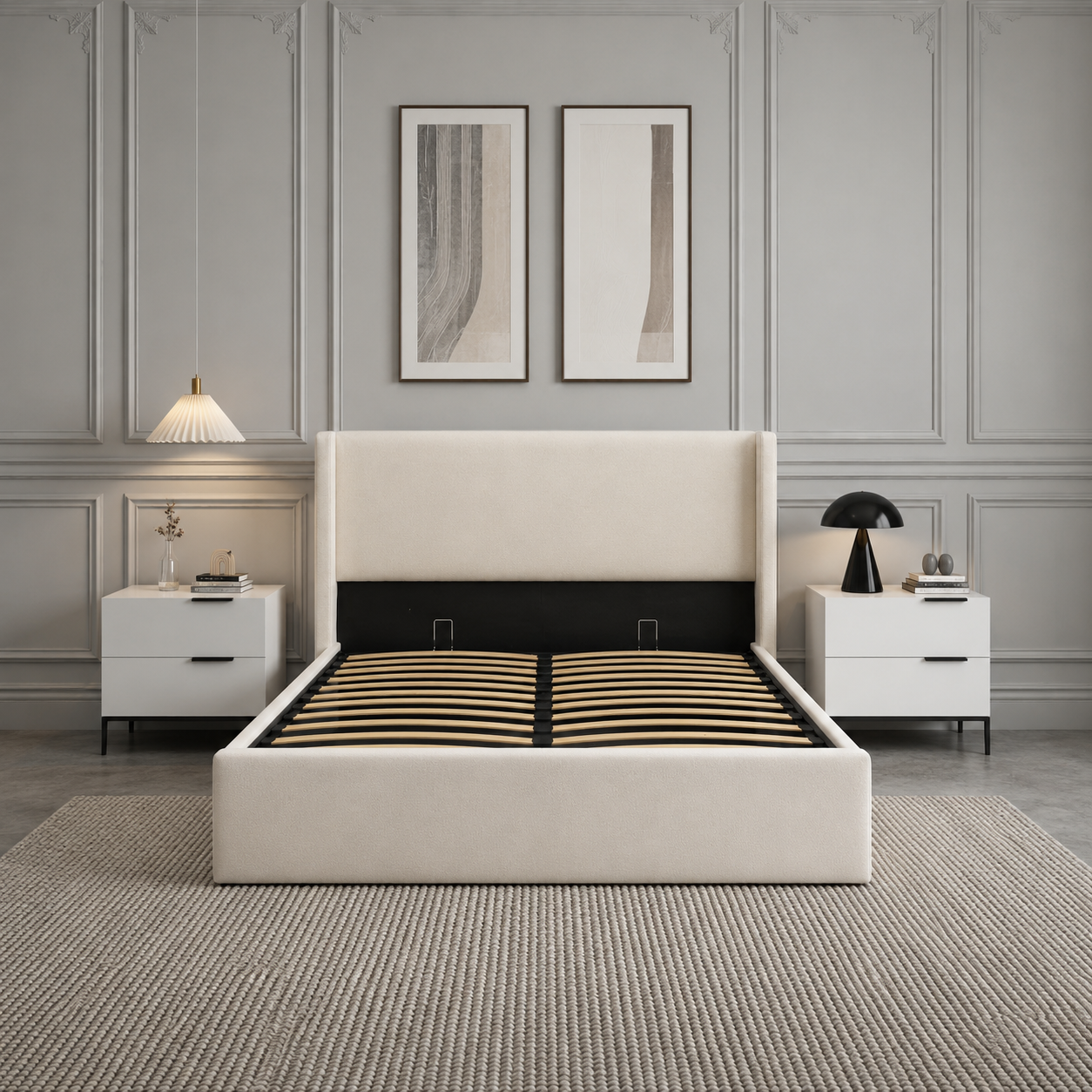 Jasper Queen Lift-Up Storage Boucle Bed