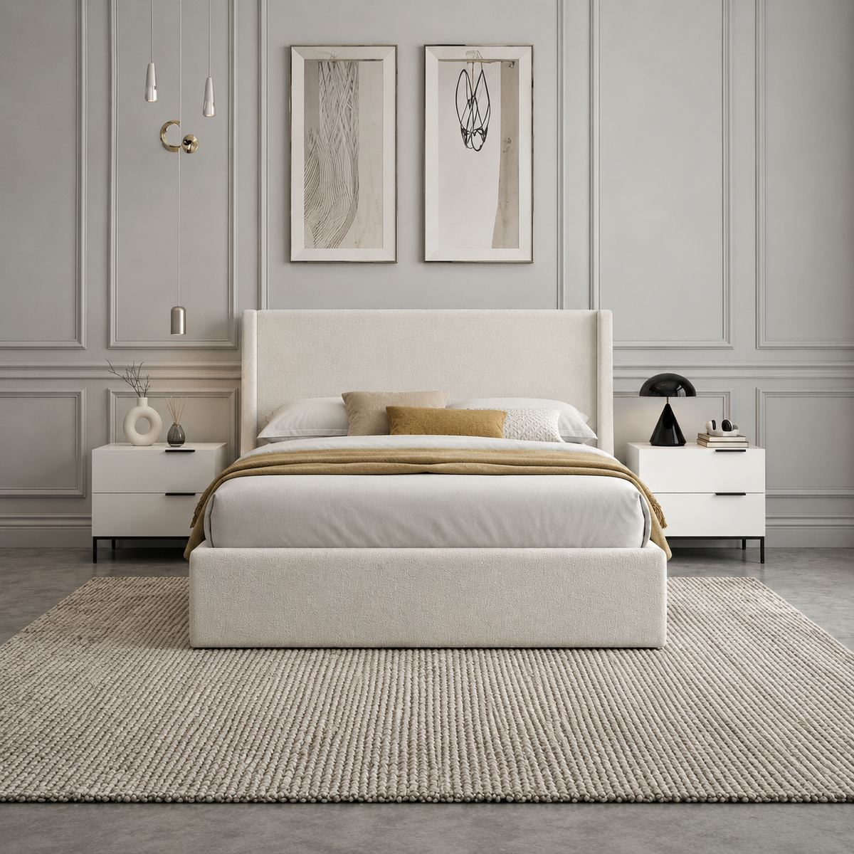 Jasper Queen Lift-Up Storage Boucle Bed