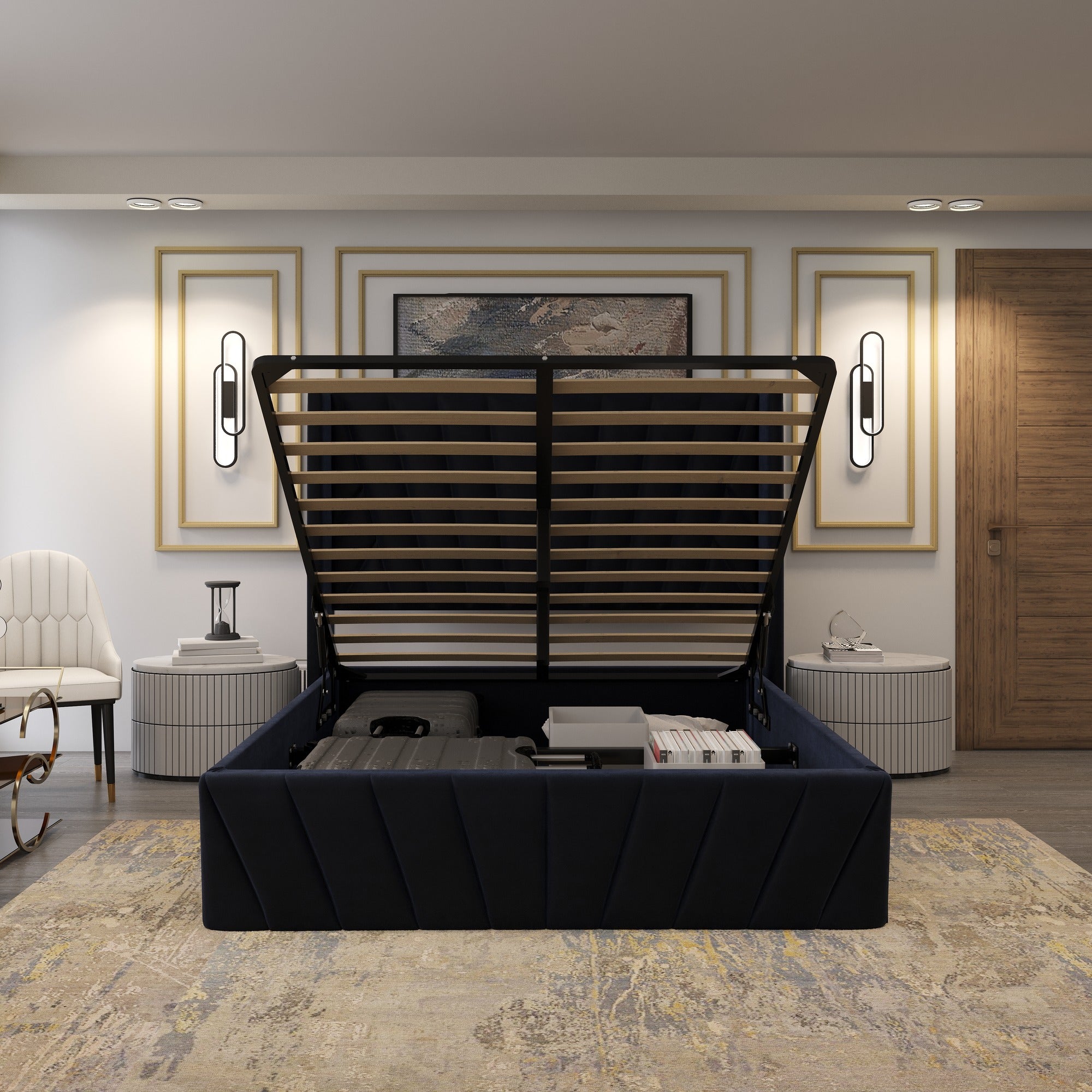 Eva Queen Black Lift-Up Storage Bed