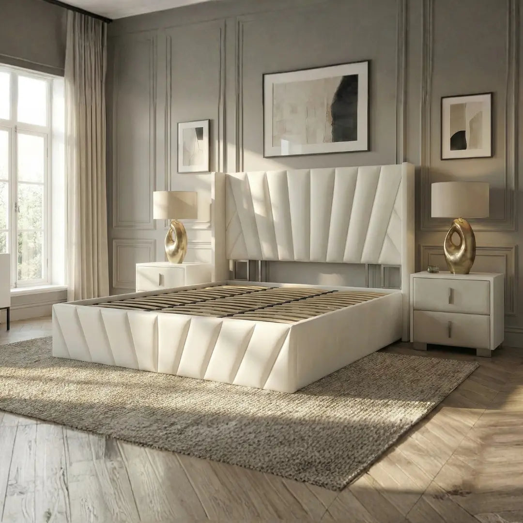 Eva King Ivory Lift-Up Storage Bed