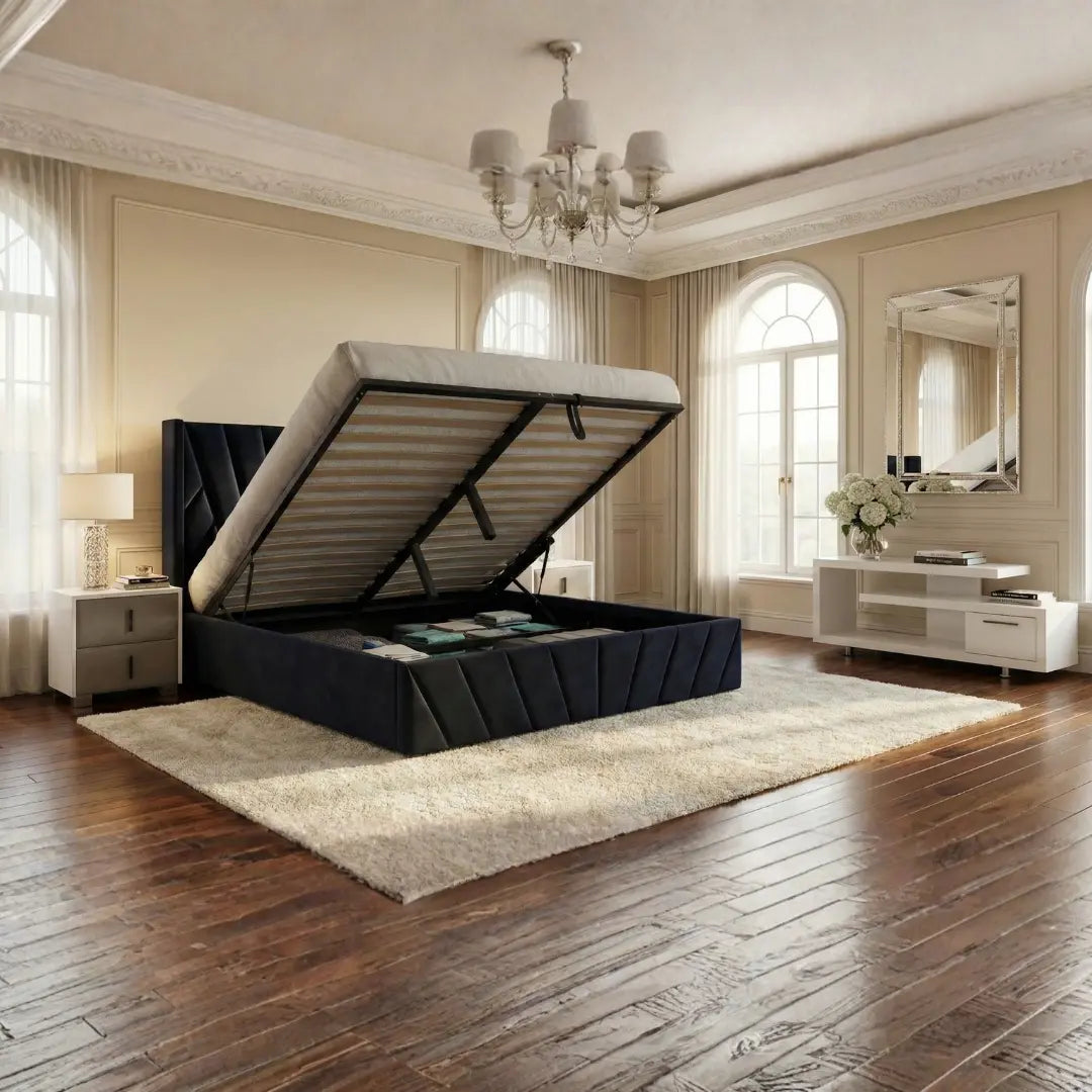 Eva Queen Black Lift-Up Storage Bed