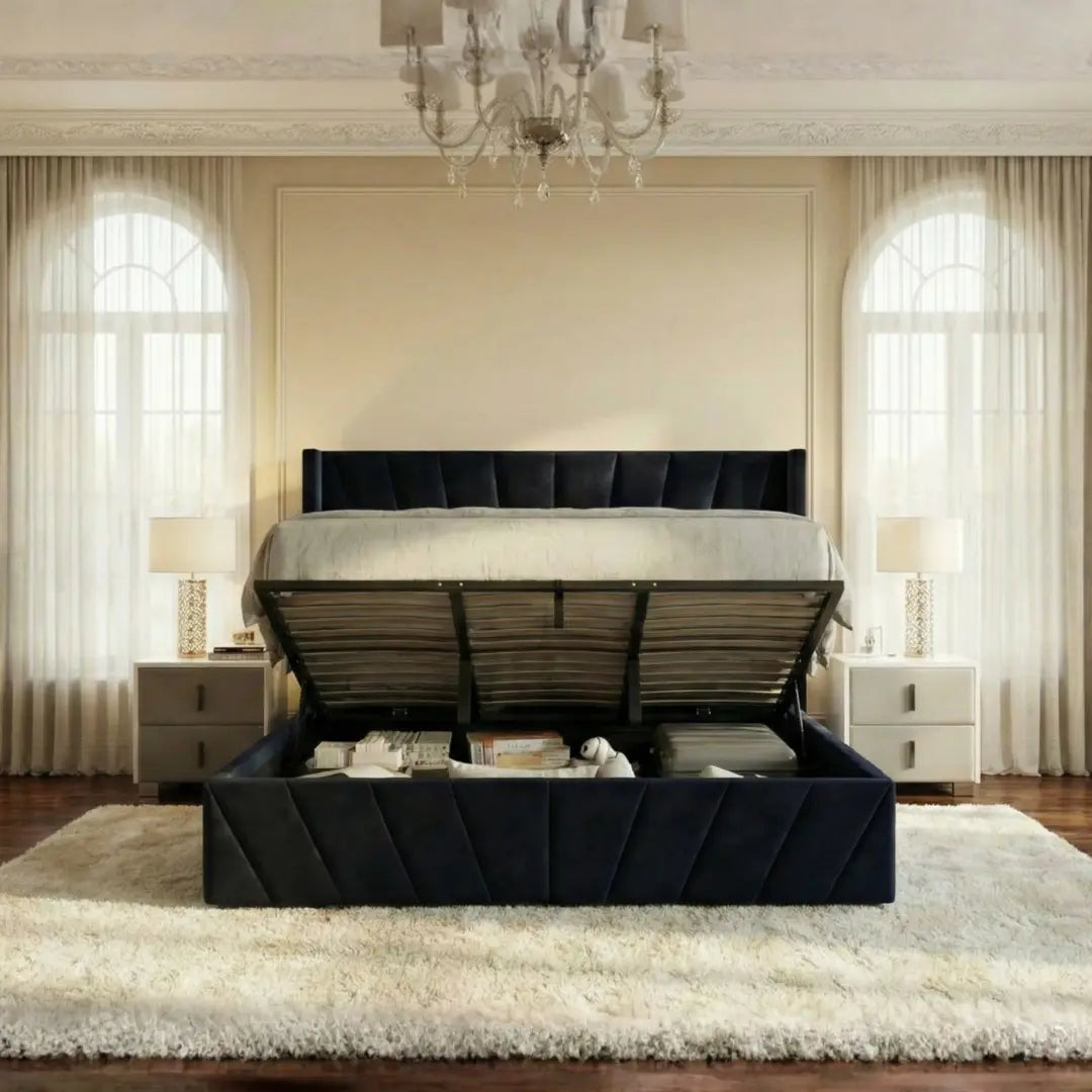 Eva King Black Lift-Up Storage Bed