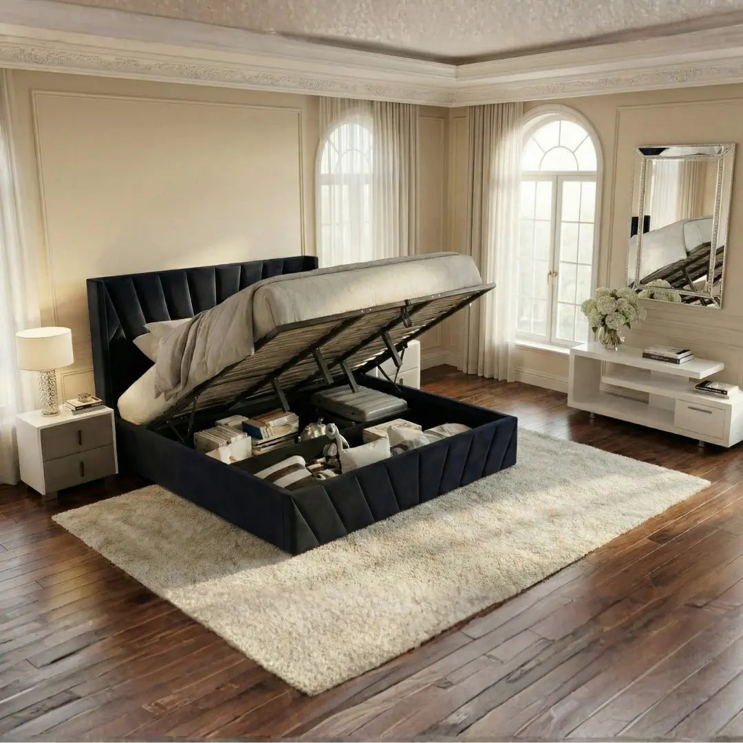 Eva King Black Lift-Up Storage Bed