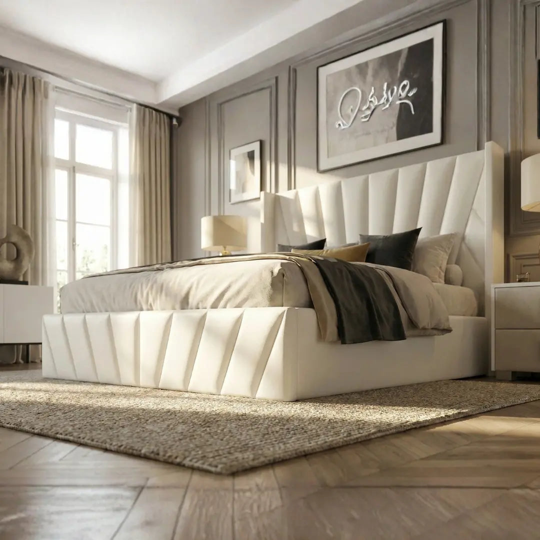 Eva King Ivory Lift-Up Storage Bed