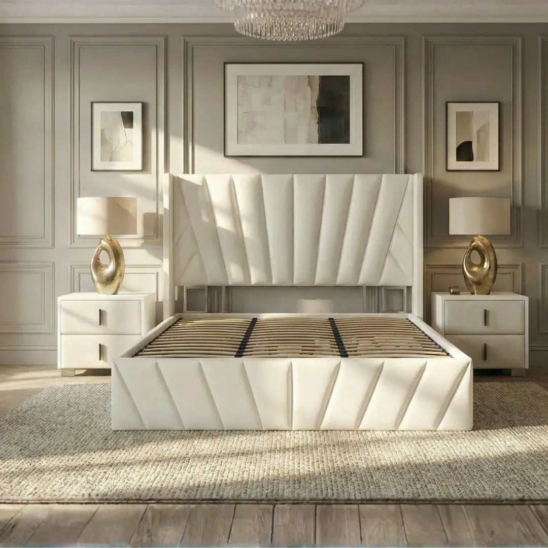 Eva King Ivory Lift-Up Storage Bed