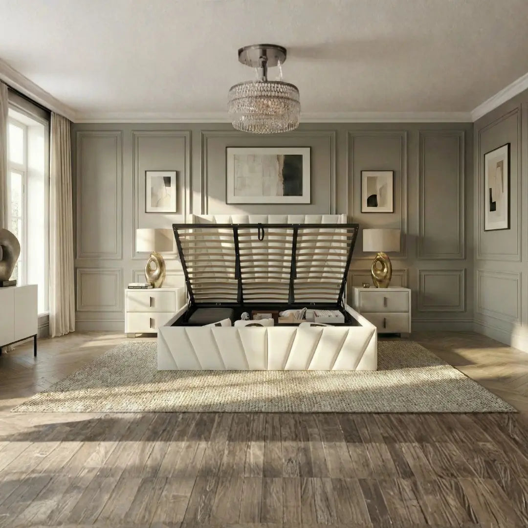 Eva King Ivory Lift-Up Storage Bed
