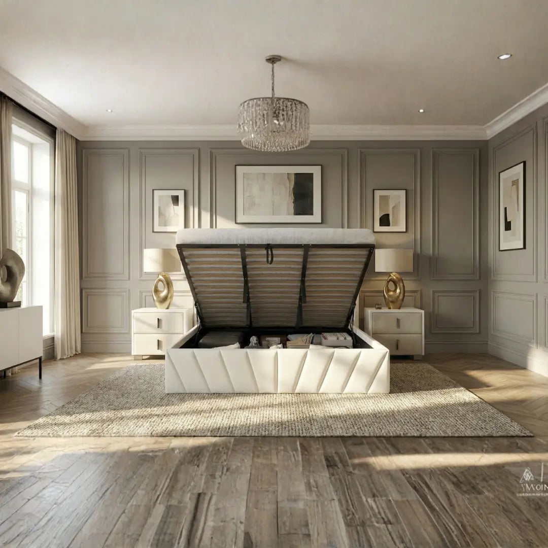 Eva King Ivory Lift-Up Storage Bed