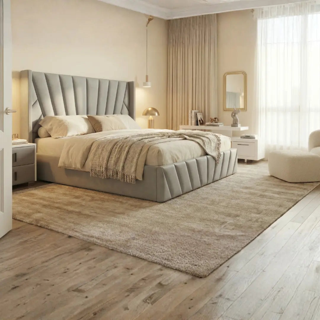 Eva King Light Gray Lift-Up Storage Bed