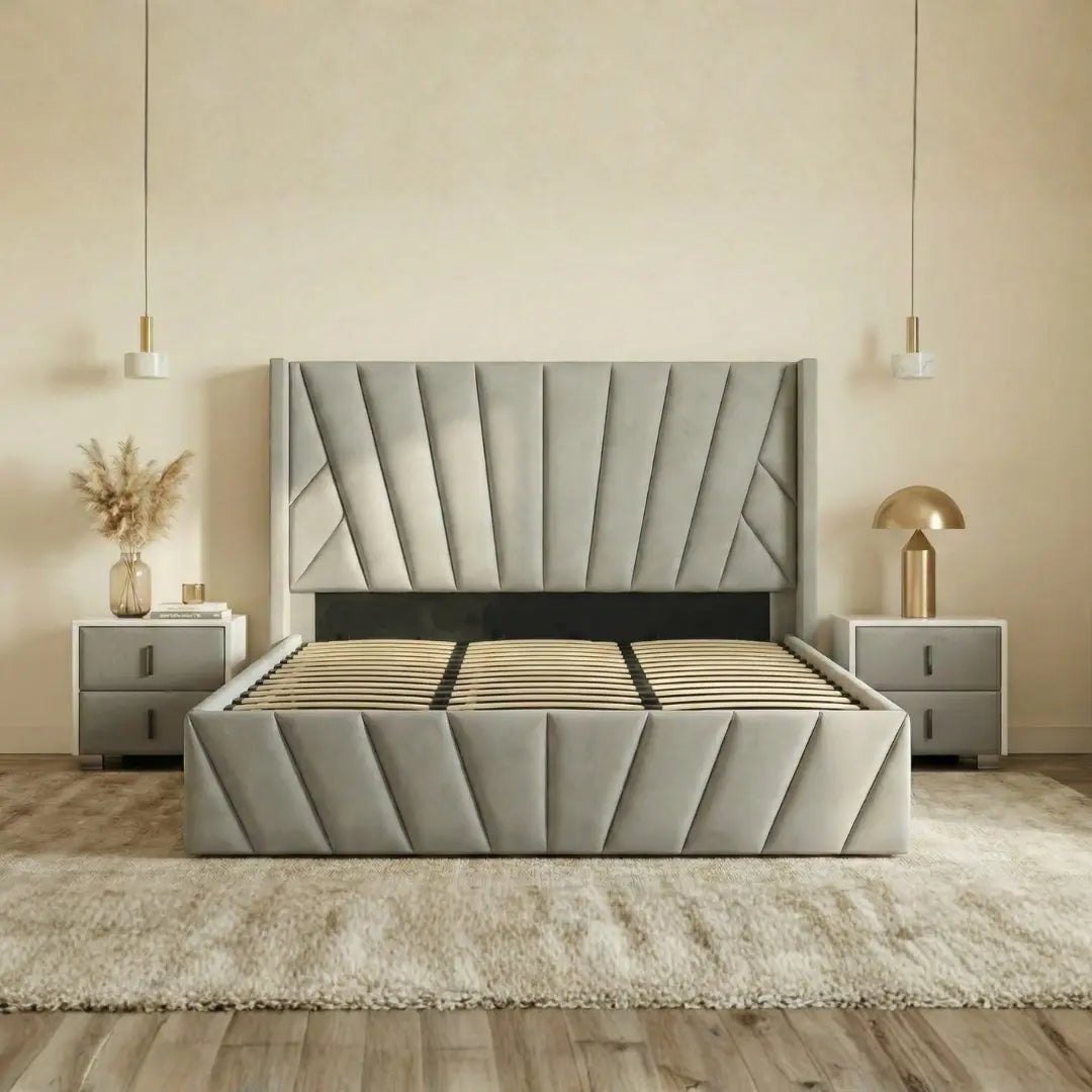 Eva King Light Gray Lift-Up Storage Bed