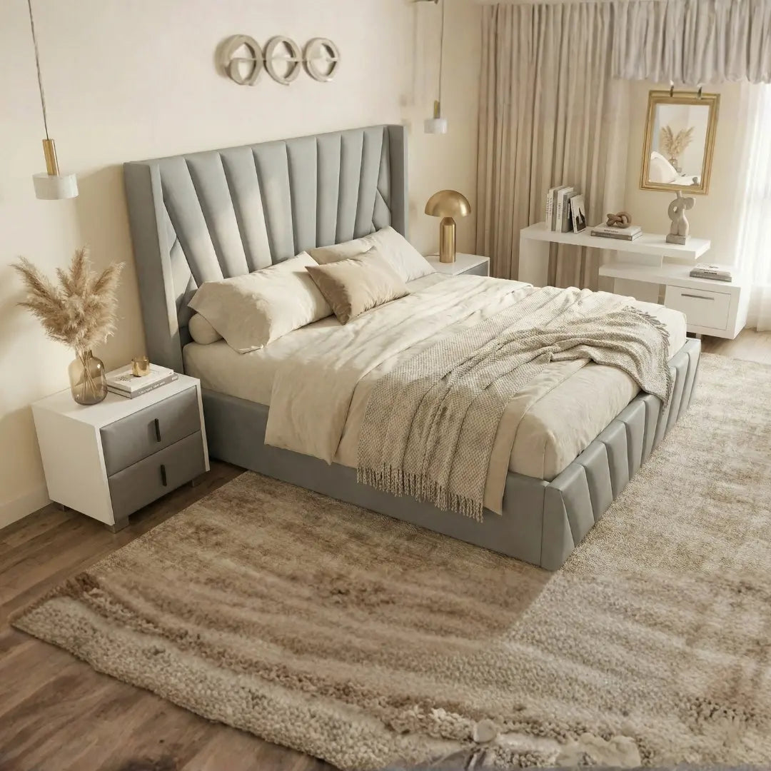 Eva King Light Gray Lift-Up Storage Bed