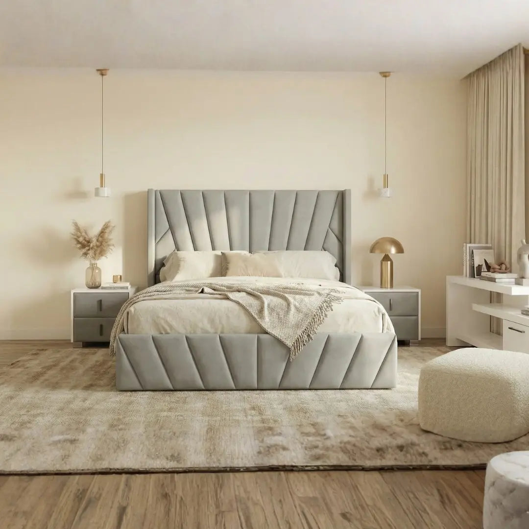 Eva King Light Gray Lift-Up Storage Bed