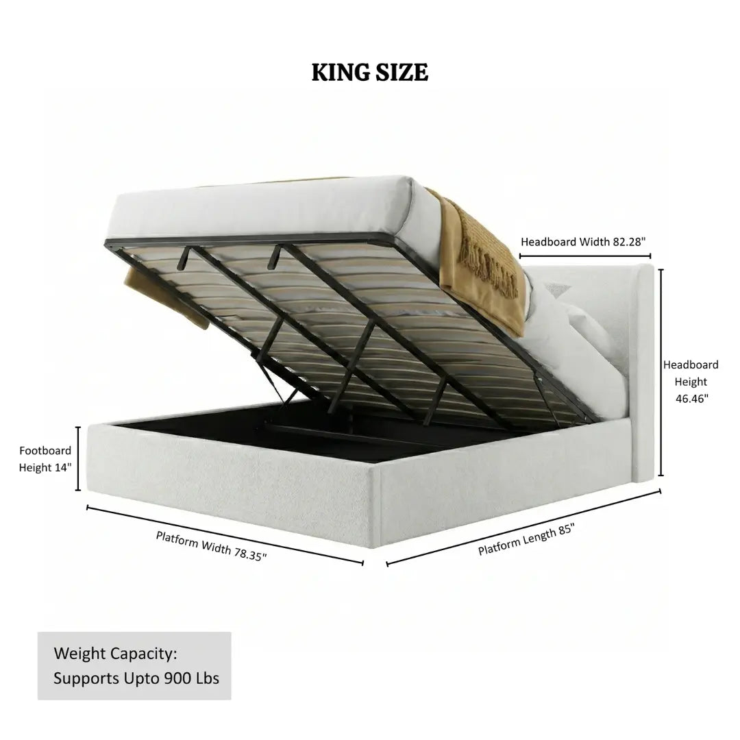 Jasper King Lift-Up Storage Boucle Bed