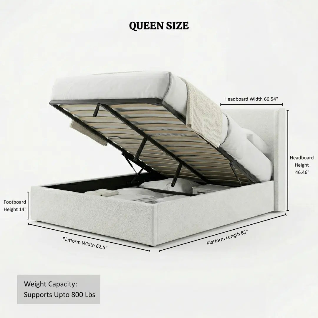 Jasper Queen Lift-Up Storage Boucle Bed