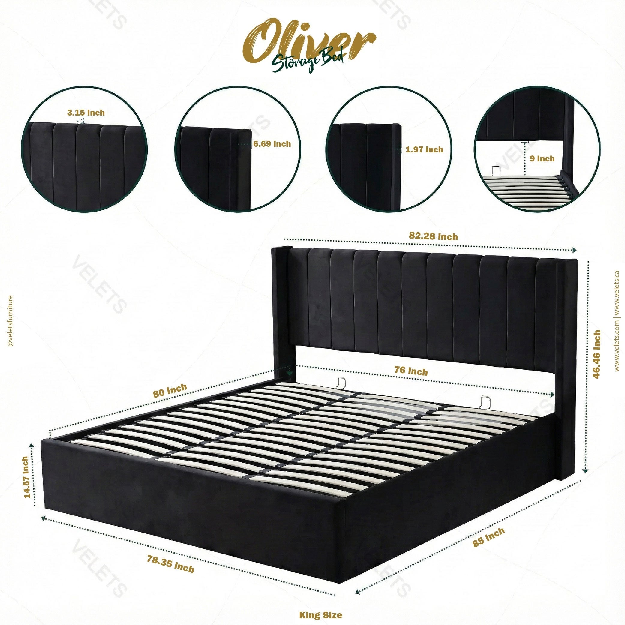 Oliver King Black Lift-Up Storage Bed