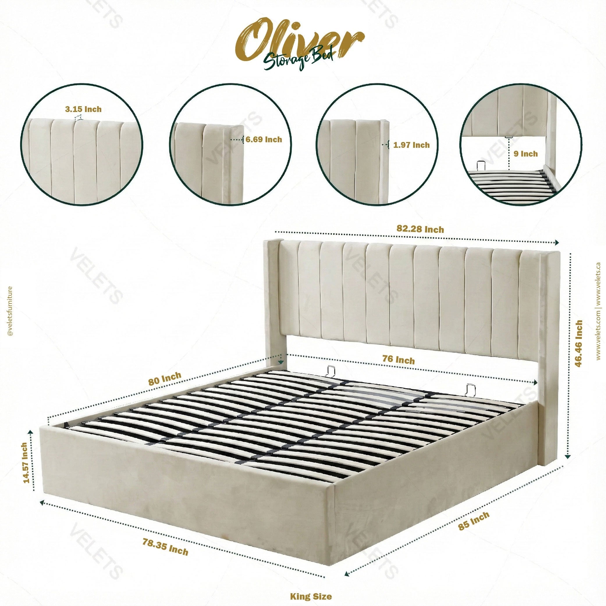 Oliver King Ivory Lift-Up Storage Bed
