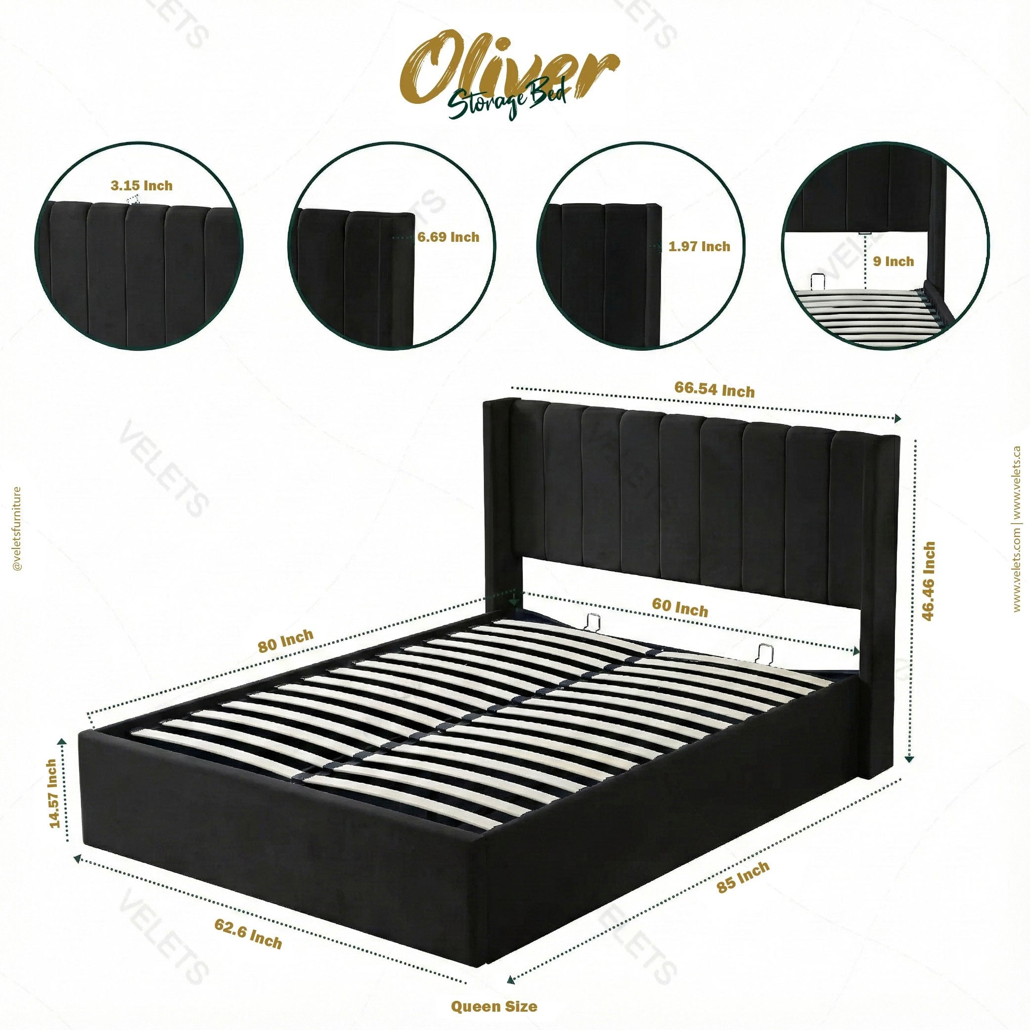 Oliver Queen Black Lift-Up Storage Bed