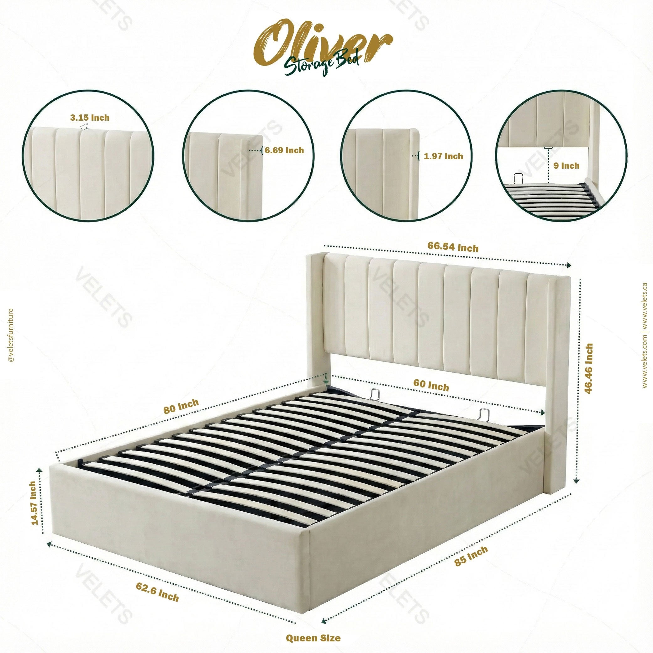 Oliver Double Ivory Lift-Up Storage Bed