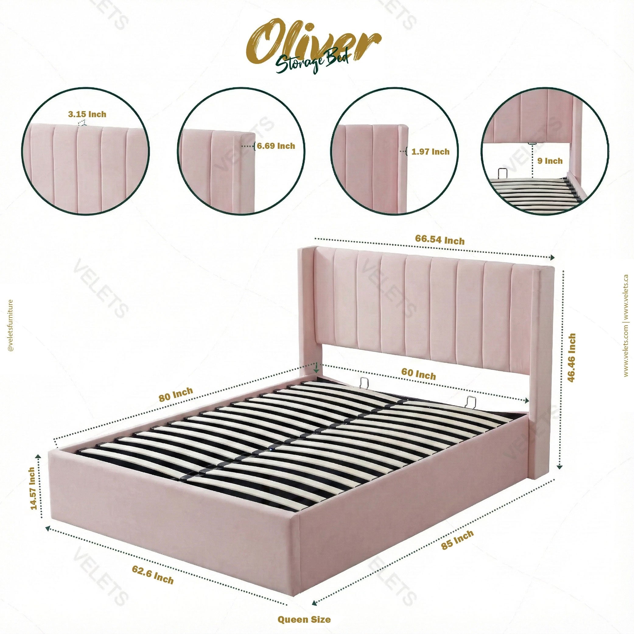 Oliver Queen Pink Lift-Up Storage Bed