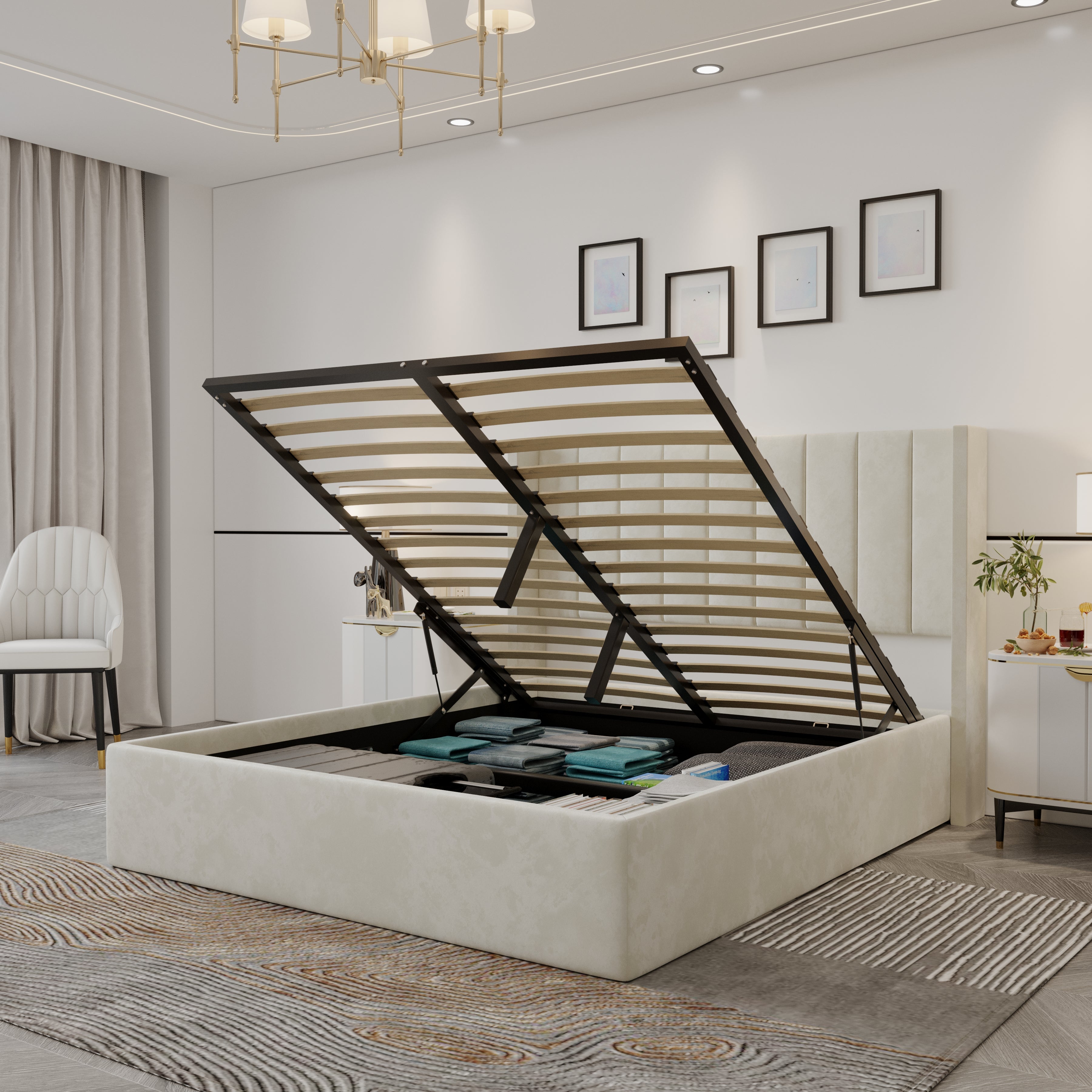 Oliver Queen Ivory Lift-Up Storage Bed