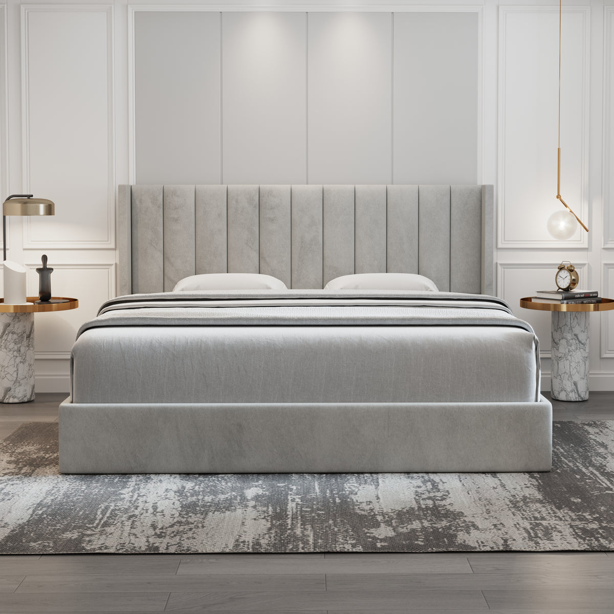 Oliver King/Queen Light Gray - Lift-Up Storage Bed