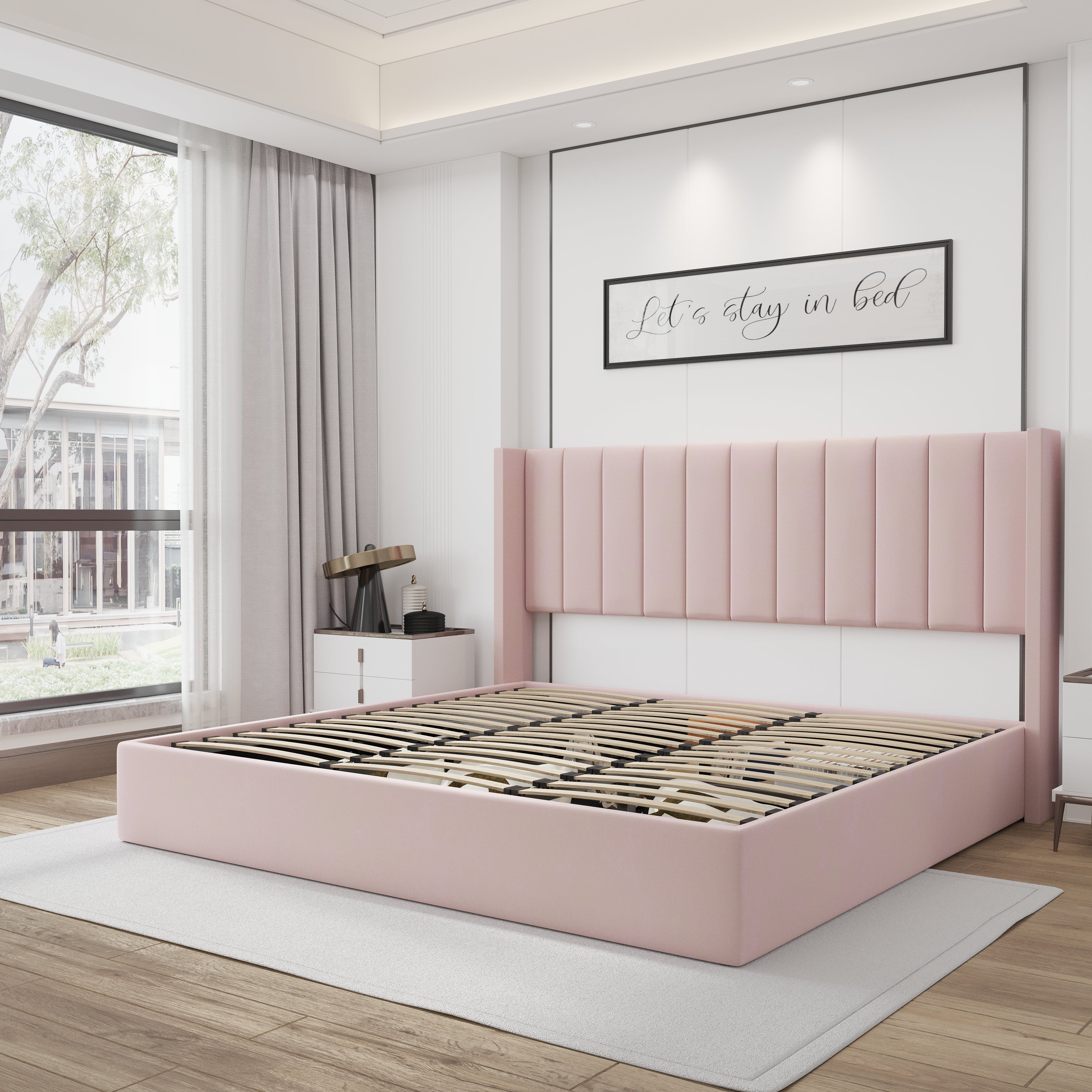 Oliver King/Queen Pink -  Lift-Up Storage Bed