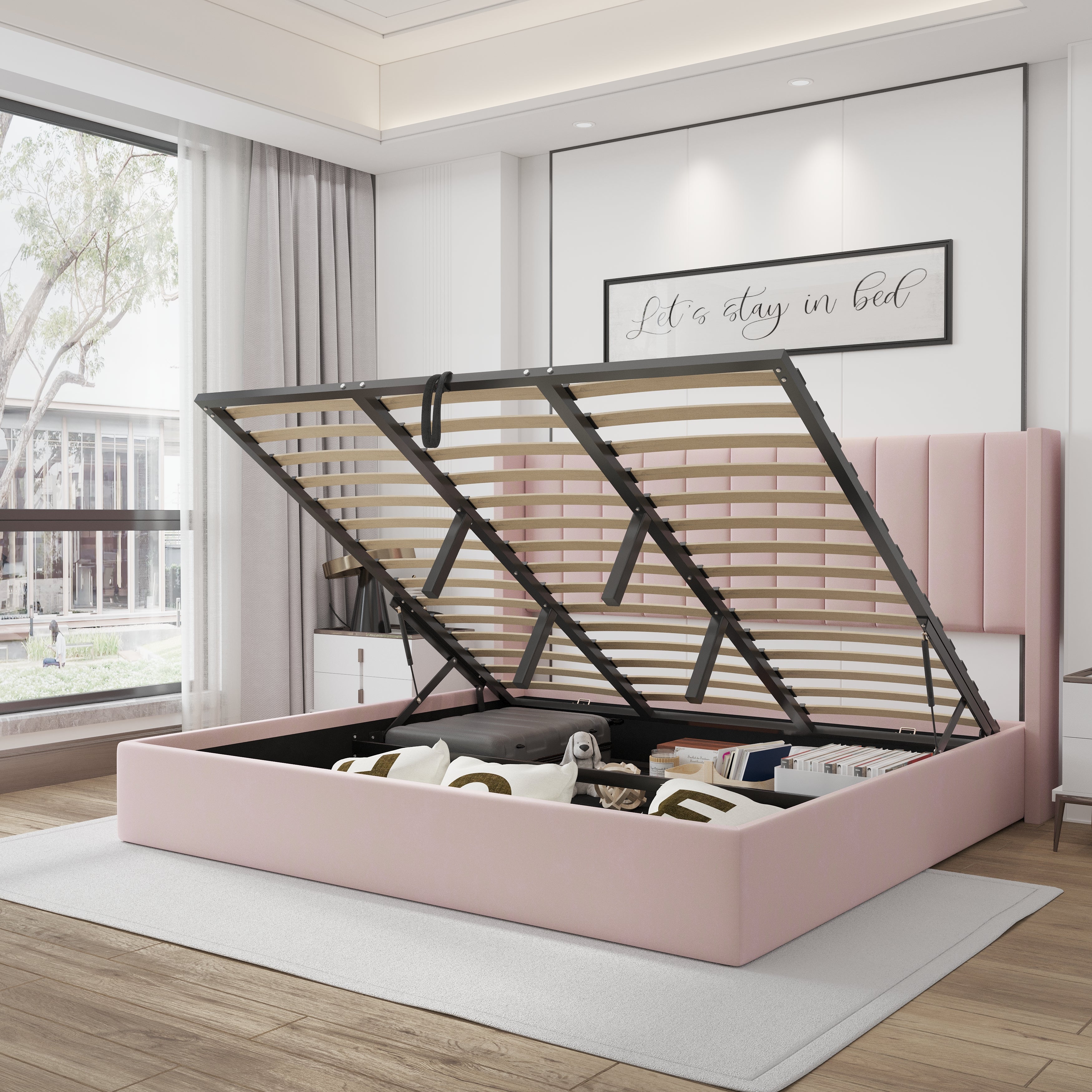 Oliver King/Queen Pink -  Lift-Up Storage Bed